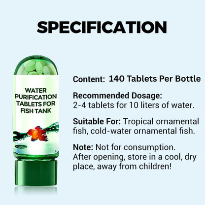 Aquarium Purifying Tablets (Pack of 140) – Safe for All Fish | 1 to 4 tab per 10L