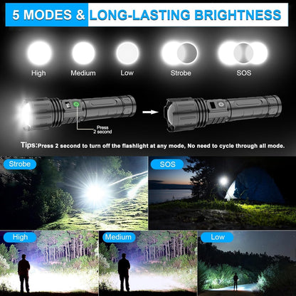 High Power Ultra Bright FlashLight  - Survival Gear for Camping, Security