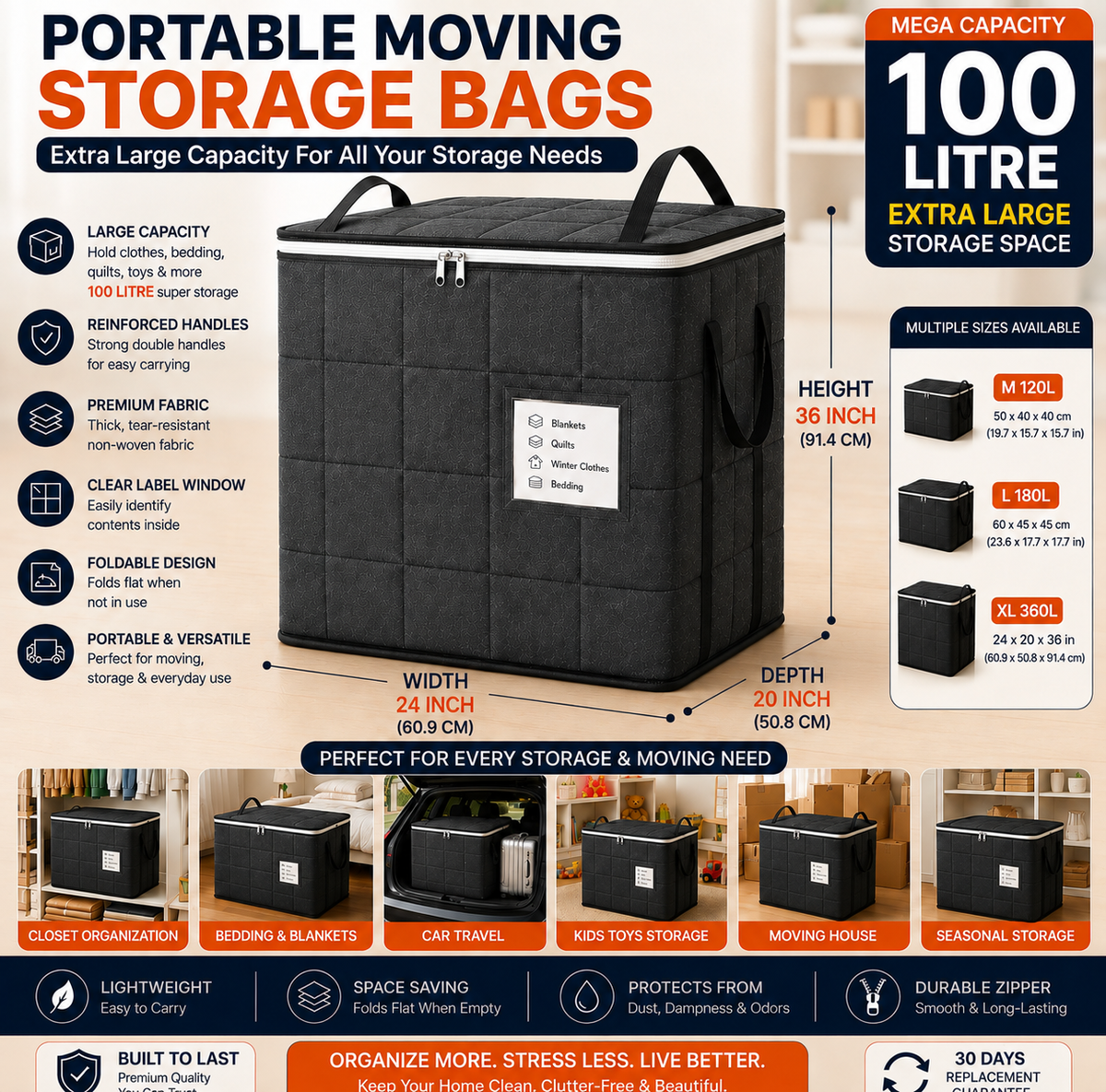 100L XXL Portable Moving Storage Bags - 🔥 Buy 1 Get 1 Free 🔥
