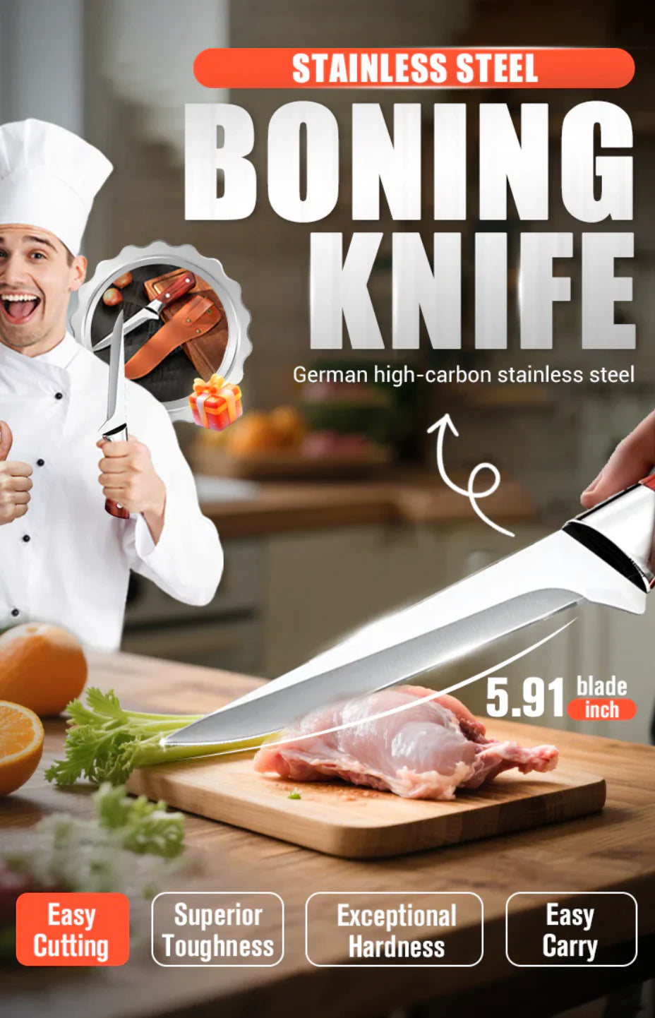 Stainless Steel Japanese Boning Knife - Chef's Favorite Knife