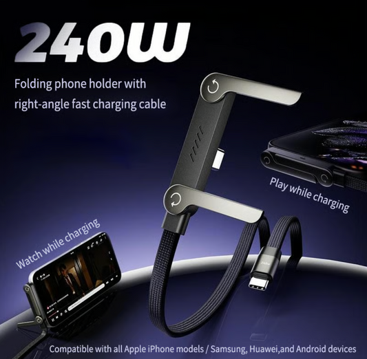 ⚡ Basemo Invisible Holder Charger Cable – 240W Ultra-Fast Charging + Phone Stand