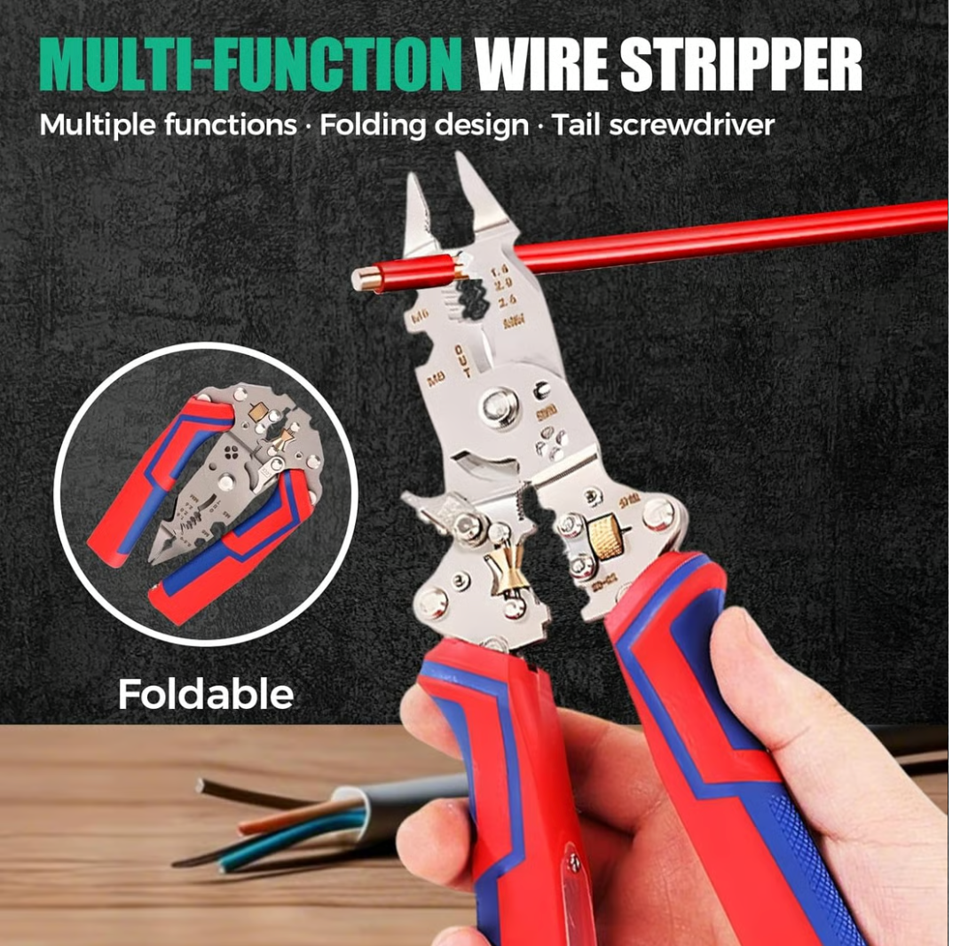 🔧 13-in-1 Foldable Wire Stripper Pliers with Voltage Tester