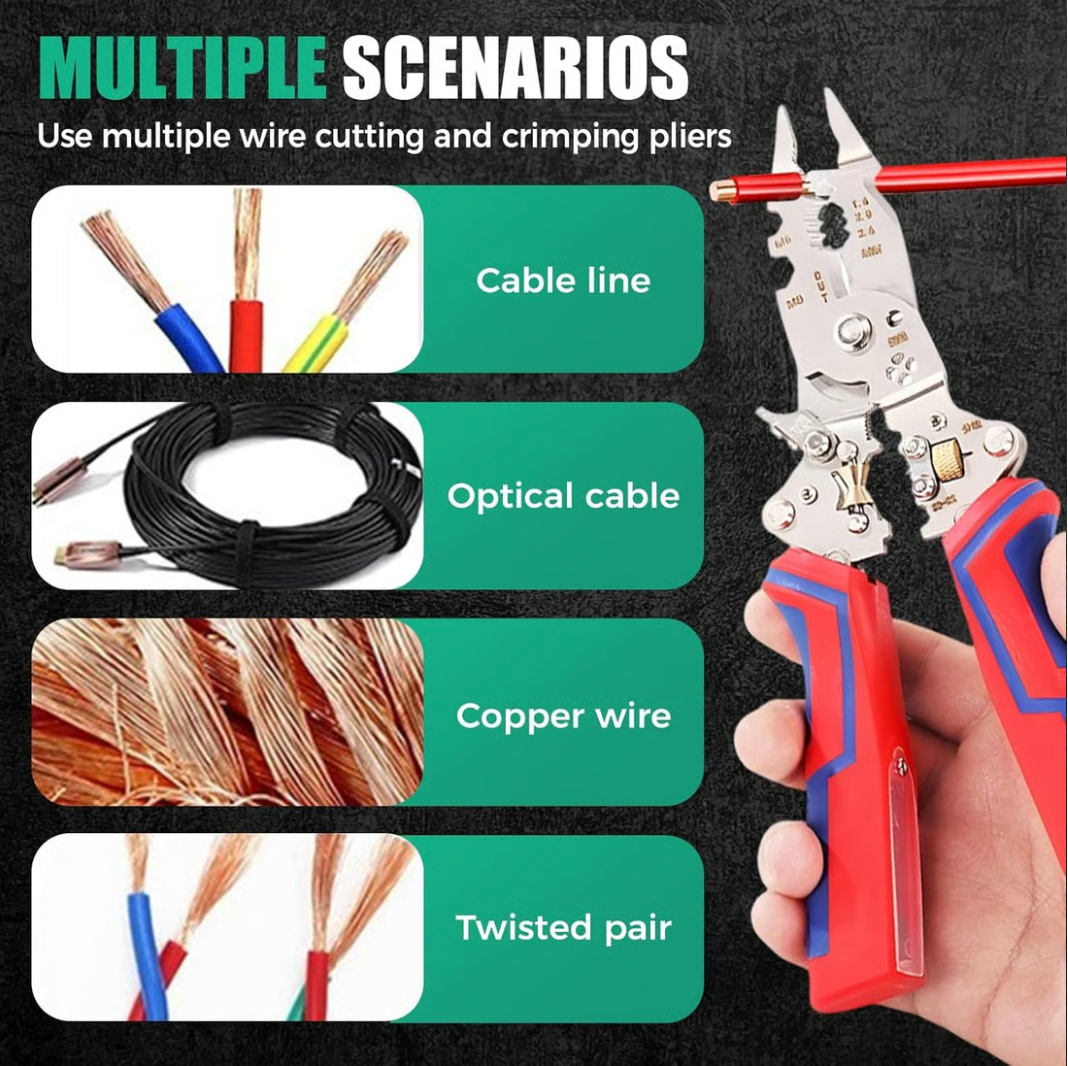🔧 13-in-1 Foldable Wire Stripper Pliers with Voltage Tester