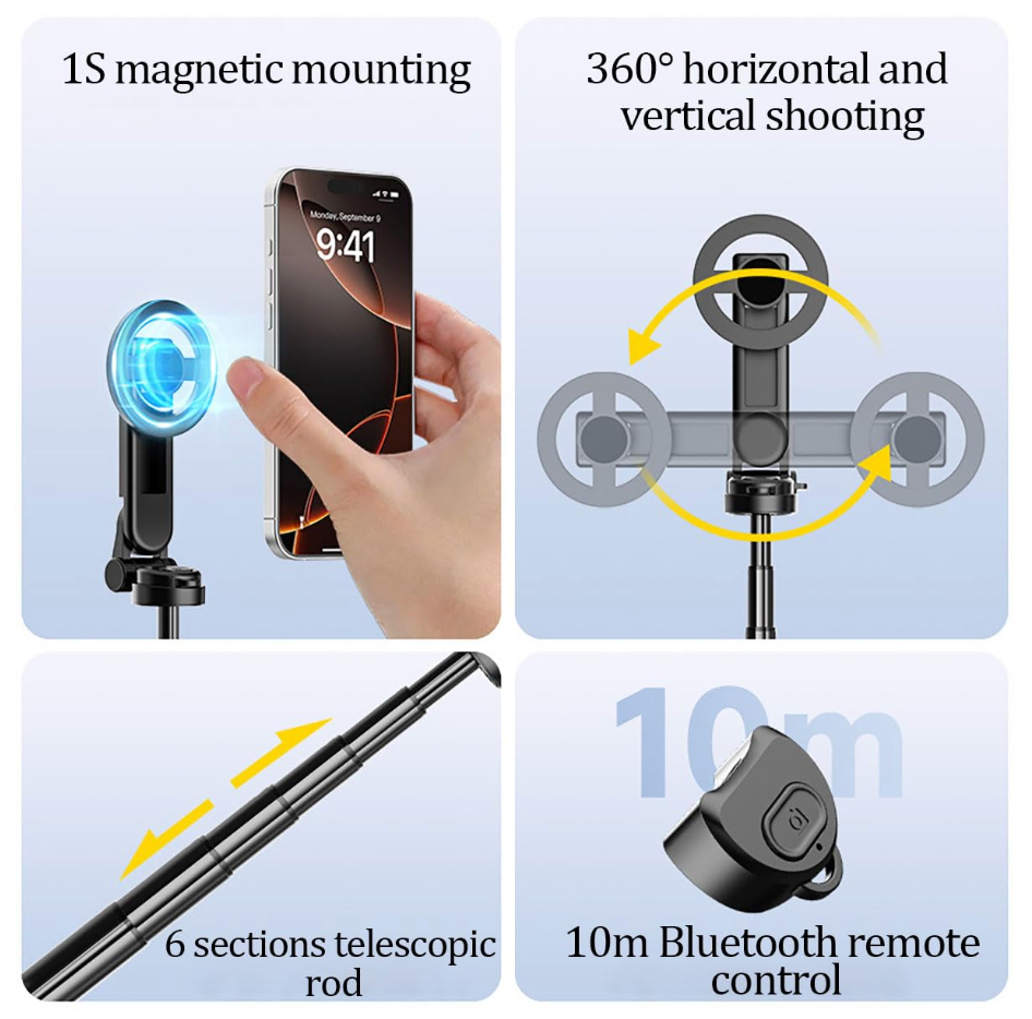 4-in-1 Magnetic Selfie Stick with Tripod - Compatible with All Phone
