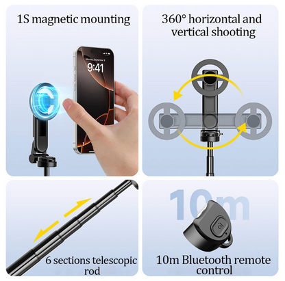 4-in-1 Magnetic Selfie Stick with Tripod - Compatible with All Phone