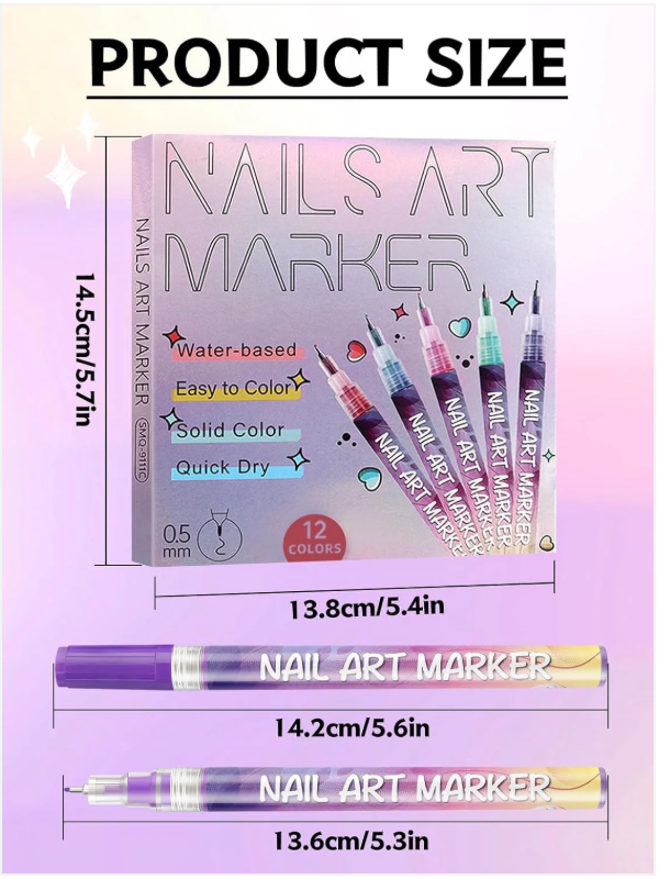 💅 Premium Nail Art Pen - Set of 12 Colors ✨