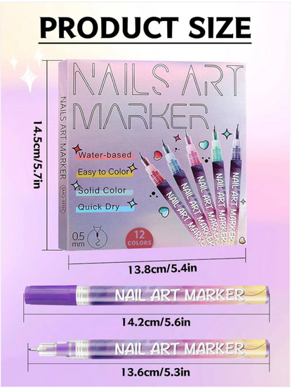 💅 Premium Nail Art Pen - Set of 12 Colors ✨