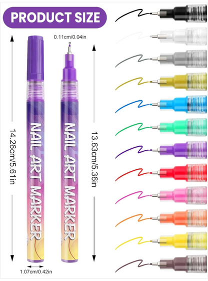 💅 Premium Nail Art Pen - Set of 12 Colors ✨